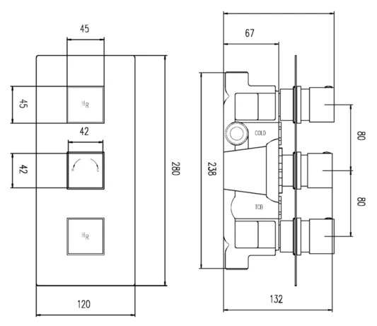 Hudson Reed Kristal Triple Conc Valve C/W Diverter - Kri3023 4 Hudson Reed Kristal Triple Conc Valve C/W Diverter - Kri3023 - Image 2