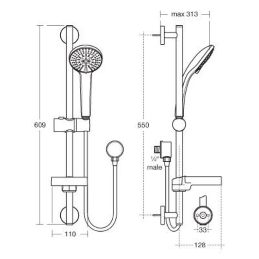 Ideal Standard Idealrain M3 Shower Kit With 100Mm Three Function Handspray, 600Mm Rail And 1.35M Hose - B9416aa 3 Ideal Standard Idealrain M3 Shower Kit With 100Mm Three Function Handspray, 600Mm Rail And 1.35M Hose - B9416aa - Image 2