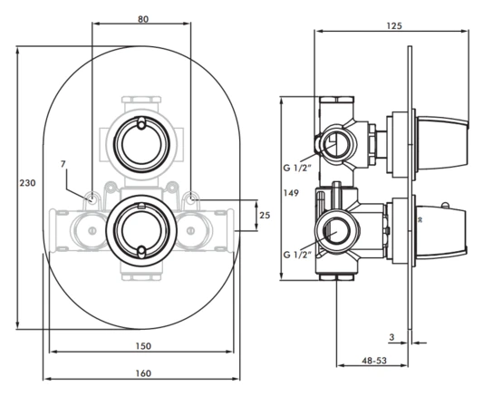 Inta Sulis Thermostatic Concealed Shower (Dual Outlet) 4 Inta Sulis Thermostatic Concealed Shower (Dual Outlet) - Image 2