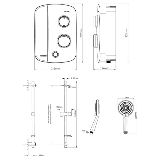 Triton AS2000SR Thermostatic Power Shower White/Chrome - TAS2000SR 7 Triton AS2000SR Thermostatic Power Shower White/Chrome - TAS2000SR - Image 5