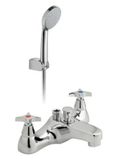 Vado Bath Shower Mixer Deck Mounted With Shower Kit - Cross Handle - AST-230/CD+K-C/P