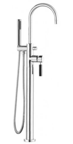 Vado Bath Shower Mixer With Shower Kit Single Lever Floor Mounted With Swivel Spout With Red Handle - NUA-133+K-C/RED