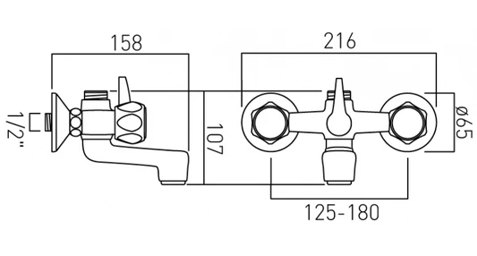 Vado Exposed Bath Shower Mixer Wall MountedWith 3/4"" Threaded Outlet Without Rigid Riser - Cross Handle- AST-221/CD-C/P 4 Vado Exposed Bath Shower Mixer Wall MountedWith 3/4"" Threaded Outlet Without Rigid Riser - Cross Handle- AST-221/CD-C/P - Image 2