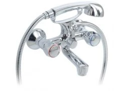 Vado Exposed Bath Shower Mixer Wall Mounted With Cradle And Shower Kit - Contract Handle- AST-120/CD+K-C/P