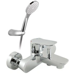 Vado Photon Exposed Bath Shower Mixer Single Lever Wall Mounted With Shower Kit: Chrome - Pho-123+K-C/P